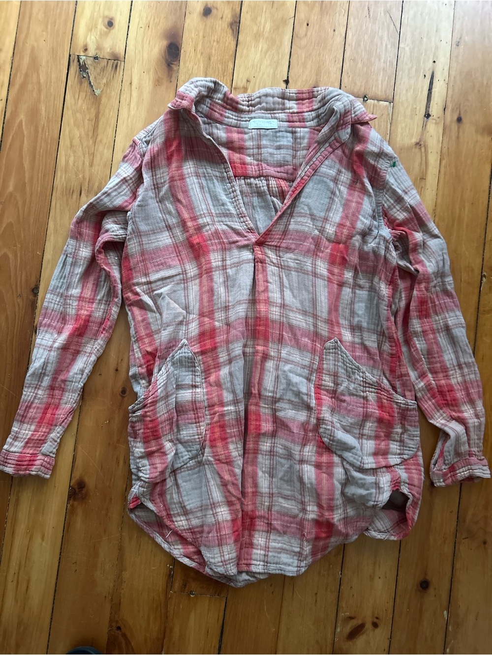 cp shades plaid tunic cotton red white